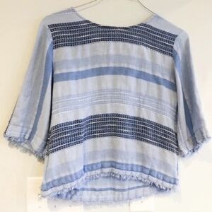 Anthropologie Blue Striped Linen Women's Top